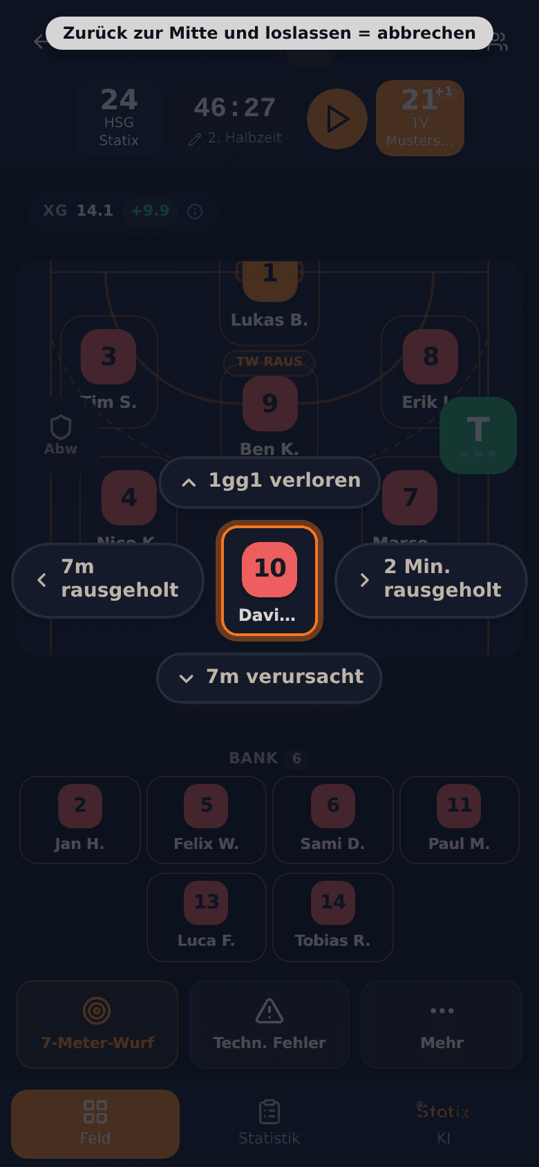 Statix auf dem Telefon: Nummer 10 gehalten, das Halte-Menü mit vier Zielen ist offen