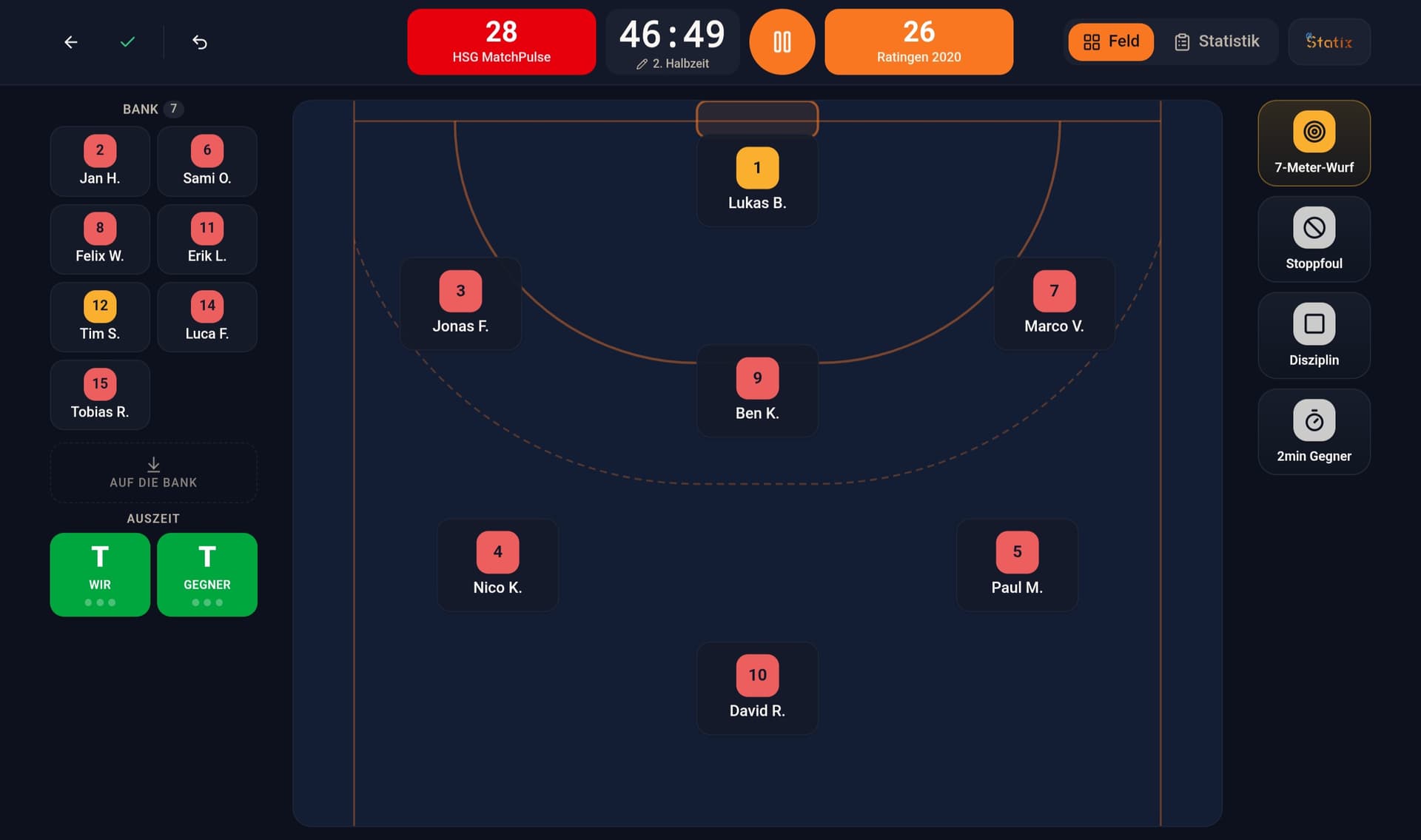 Handball-Statistiken live in der Statix App – Tore, Würfe und Paraden in Echtzeit erfassen