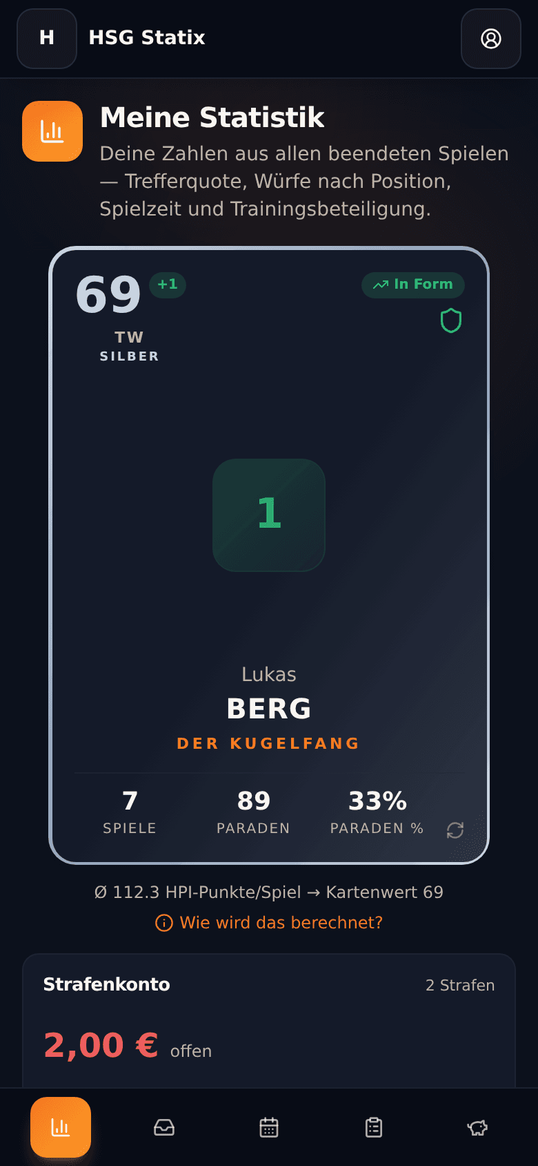 Eigene Statistik einer Spielerin auf dem Handy
