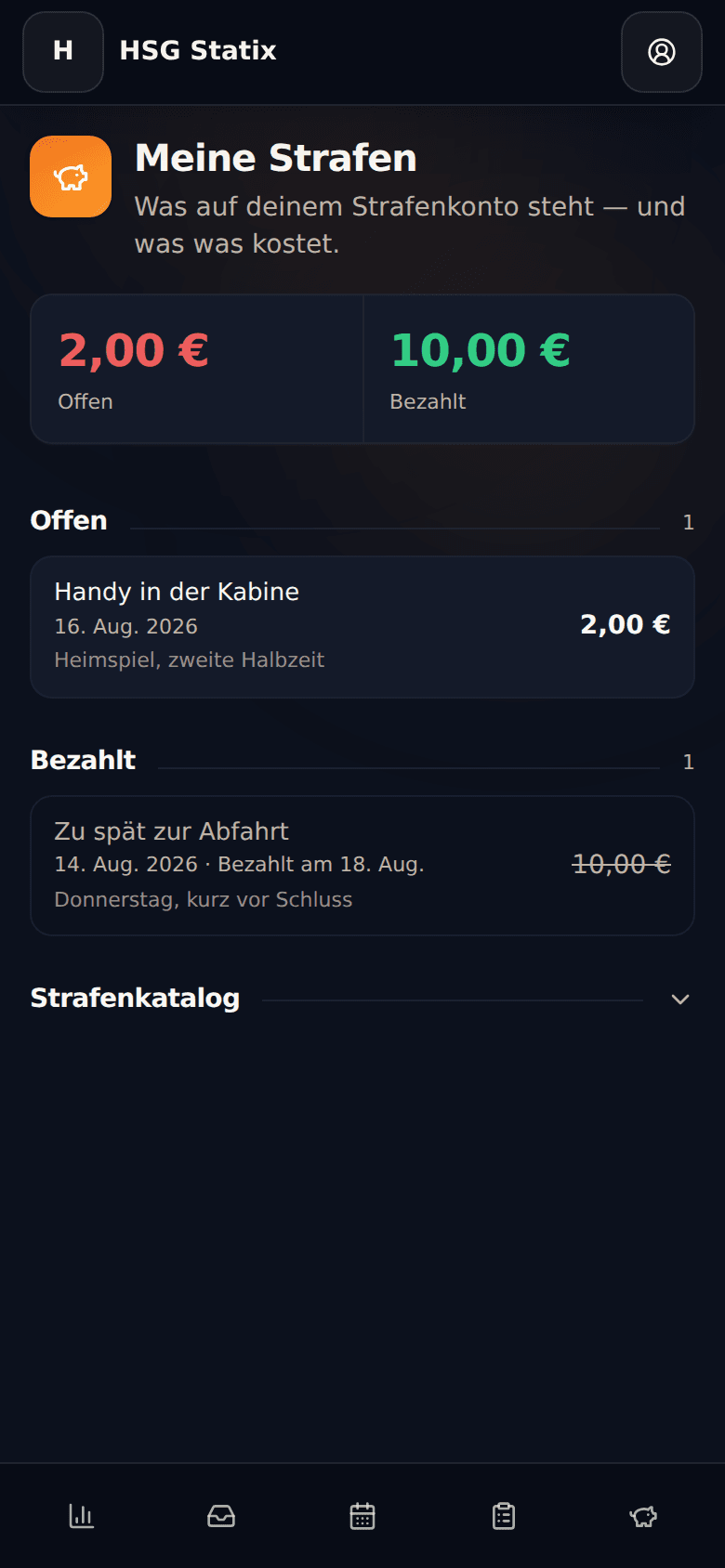 Strafenkonto einer Spielerin auf dem Handy