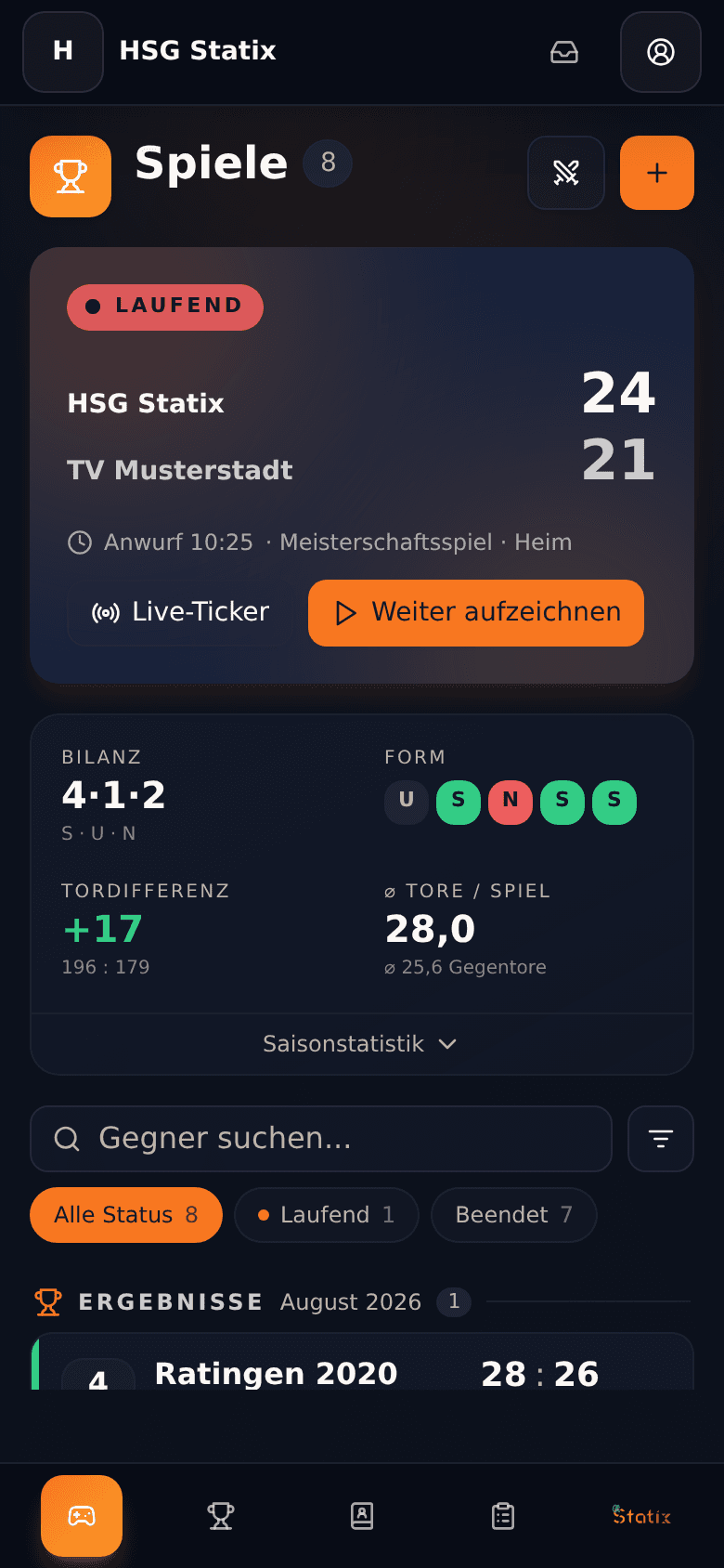 Spielliste in der installierten Statix-App auf dem Handy
