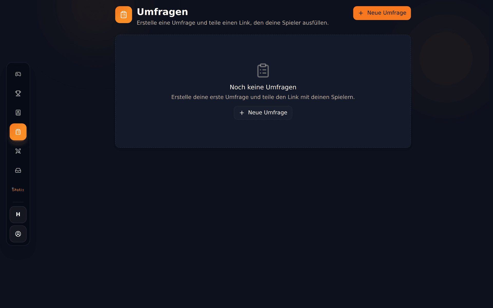 Spieler-Umfragen in Statix mit Status und Antwortzahlen