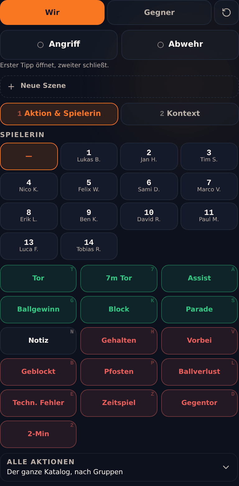 Der Tagging-Katalog in Statix mit Seitenwahl, Kader und Aktionsknöpfen